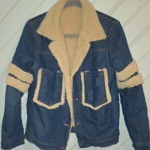 Vintage Denim Sherpa Trucker Western Cropped Jean Jacket Unisex Size XL Y2K ugot
